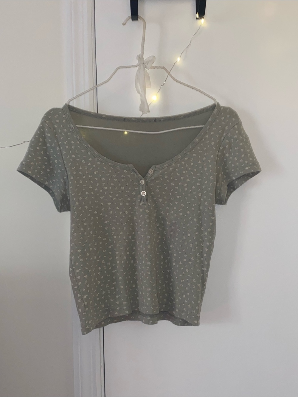 Brandy Melville Sage Green Short Sleeve Henley Tee